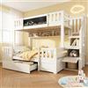 Wyibwy Letto a castello 90x200cm e140x200cm con lavagna ,scaletta contenitore,per 2-3 bambini,legno letto a soppalco con cassetti e scala armadio,struttura letto con vani portaoggetti,senza materasso(Bianco)