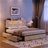 MIOOSUT Struttura del Letto 160 x 200 con rete, letto matrimoniale imbottito con 4 cassetti, con illuminazione a LED e ricarica USB, testiera con vano portaoggetti, per adulti e adolescenti, senza