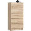 Home Collective Cassettiera in rovere Sonoma con 5 cassetti spaziosi, larghezza 60 cm, altezza 121 cm cassettiera camera da letto corridoio soggiorno organizer cassettiera credenza in legno credenza armadio