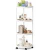 Home in Smart Carrello Salvaspazio con Ruote 4 Ripiani, Carrellino Stretto Portaoggetti per Cucina, Bagno e Lavanderia, Organizer Multiuso in Plastica Resistente, 36×26×86 cm, Bianco