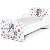 leomark Letto per bambini in legno, lettino con materasso, magnifiche stampe, spazio per dormire 140x70 cm, mobili per bambini, rete a doghe, atrezzatura stanza per bambino, motivo: UNICORNO