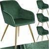 tectake® Set 4 Sedie Sala da Pranzo Effetto Velluto, Sedie Soggiorno con Morbida Imbottitura, Seduta Ergonomica, Poltrone Velluto Versatili, Sedie Design Moderno - Verde Scuro/Oro