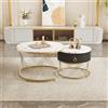 Merax Set di 2 tavolini da salotto, effetto marmo, decorazione oro, tavolino con cassetti, 70x70x45cm+50x50x40cm, Nero+Bianco