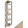 tectake® Scaffale ad Angolo 30 x 30 x 150 cm, Metallo e Legno, Libreria Design, Scaffale Salvaspazio, 5 Ripiani Arrotondati, Scaffalatura Moderna, Salotto e Ufficio - Legno Industriale Chiaro