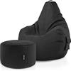 Green Bean Pouf sacco Cozy + sgabello rotondo - già riempito - robusto, lavabile, antimacchia - cuscino da pavimento per bambini e adulti, poltrona relax, poltrona da gioco, pouf - Nero