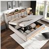 Wyibwy Letto matrimoniale imbottito, 160x200 cm, con 2 porte USB e illuminazione a LED, struttura del letto con funzione di contenitore idraulico, rivestimento in lino, beige (senza materasso)