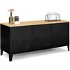 IDMarket - Credenza bassa a 3 ante, metal nero, vassoio in legno, design industriale ESTER
