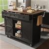 TIZZ Isola cucina con piano di lavoro estraibile, su ruote, 2 ante scorrevoli e 3 cassetti, carrello da pranzo con venature del legno, nero