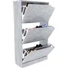 Bricozone Scarpiera Portascarpe Slim in Legno 18 Paia 3 Ante a Ribalta Compatta con Maniglie a Scomparsa Salvaspazio in MDF Design Moderno per Casa Ingresso Camera 115 x 24 x 63 cm Grigio Cemento
