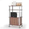 GIANTEX Carrello da Cucina per Microonde a Rotelle, 3 Ripiani Portaoggetti e Armadio con Ante, 4 Ruote di cui 2 con Freno, Dimensioni 60 x 40 x 98 cm(Marrone)