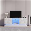 OKMYHOME Mobile TV con LED da 16 secondi e ripiano in vetro regolabile, ante bianco lucido, 160 x 38,5 x 60 cm, bianco