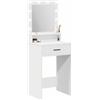 vidaXL Tavolo da Trucco Bianco 50 x 41 x 135 cm Legno multistrato, Comò Elegante per Camera, Vanity Moderna con Cassetti, Specchio LED e Organizer Compatto per Info Personali