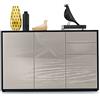 Vladon Madia Ben V3, mobile a 3 ante e 2 cassetti, nero opaco/grigio sabbia lucido (117 x 74 x 36 cm)