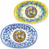 SICILIA BEDDA CAPACI Vassoio Ovale in Ceramica Siciliana, Piatto da Portata, L 30 x 20 cm ca. Decoro Barocco Blu su Fondo Giallo e Trinacria