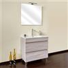 Yellowshop | Mobile Bagno Musa 100 cm - Composizione Completa con Lavabo Ceramica, Specchio e 2 cassetti con Guida Soft-Close - Finitura Olmo (Composizione Completa)