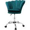 ML DESIGN modern living ML-Design Sedia da Trucco in Velluto Verde Petrolio con Schienale a Conchiglia Struttura in Metallo Poltrona da Toeletta Poltroncina Imbottita da Scrivania Ergonomica Regolabile in Altezza e Girevole