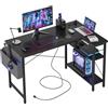 BEXEVUE Scrivania ad Angolo con Ciabatta - 120x70 cm Tavolino Computer a Forma L Ripiani Portaoggetti, Scrivania Angolare Reversibile Gaming Informatica, Studio Gioco Lavoro Casa Camera da Letto Nero