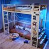 Wyibwy Letto a soppalco 90 x 200 cm con stendibiancheria, ripiani, 4 cassetti, prese USB + TYPE-C, striscia luminosa a LED, letto a soppalco per bambini con pannello forato, struttura in ferro, bianco