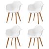 BenyLed Set di 4 Sedie da Pranzo con Braccioli, Sedute in PP, Bianco | Design Nordico, Polipropilene e Faggio, Resistenti, Facili da Pulire, Fino a 125kg. per Cucina, Sala, Ufficio, Caffè.