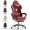 Ferghana Sedia Gaming, Sedia da gaming Ergonomica in Velluto，Sedia Gamer Massaggiante con Cuscino Lombare Massaggio，Poggiatesta，Poggiapiedi，Reclinabile，Professionale Sedia da Ufficio Gaming，Rosso