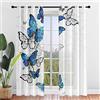 Surwin Farfalla Stampa Tende per Interni, Tende a Vetro con Occhielli, 2 Pezzi Tende Camera da Letto, Tende Voile Semi Trasparenti, per Cucina, Soggiorno (107x160cm,Farfalla Blu B)