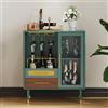MROJISC Armadietto per vino verde, con ripiani per bicchieri da vino e 2 cassetti, moderno bar, credenze a buffet in legno, per soggiorno, cucina, sala da pranzo