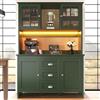 KUAKE Armadio da cucina, credenza con illuminazione a LED, armadio alto a buffet con 4 ante e 3 cassetti, grande spazio di archiviazione, per cucina, soggiorno, sala da pranzo, 120 x 40 x 179 cm