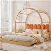 Soweiz Lettino scorrevole, letto per bambini, letto matrimoniale, cuscino in velluto, struttura in legno di pino, naturale e arancione (140 x 100 cm/140 x 200 cm)