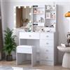 Ereousa Toeletta Trucco con Specchio e Sgabello, Postazione Make Up Robusta con Luci Dimmerabili e Guida Video, Ampia Scrivania Trucco con 6 Cassetti e 6 Ripiani, Bianco, 36×80×131 cm, H4103