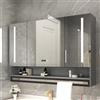 YITAYMLI Moderno Rettangolare Specchio Contenitore di Legno Led Anti-Appannamento per Bagno con Portasciugamani, Visualizzazione dell'Ora, Touch Control (80*12*7)