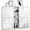 Vladon Credenza Cuba V3, bianco opaco/bianco lucido - Credenza moderna con 12 scomparti (130,5 x 105,5 x 35,5 cm)