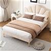 SUKY Velluto, letto imbottito, 140 x 200 cm, letto matrimoniale, letto a conchiglia con gambe in ferro dorato, testiera regolabile in altezza, rete a doghe in legno (Beige)