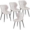 GrandCA HOME Set di 4 Sedie da Pranzo Imbottite in Lino con Schienale e Gambe in Metallo Nero, Sedia da Soggiorno per Cucina, Sala da Pranzo, Camera da Letto - Bianco