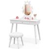 RELAX4LIFE Toeletta Trucco per Bambina con 7 Lampadine LED, 3 Colori di Luci, Specchiera Trucco con Sgabello, Toeletta in Legno, Specchio Rimovibile, per Bambini 3-7 Anni (Bianco)