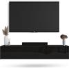 Planetmöbel Mobile TV West, porta TV lungo 160 cm, mobiletto TV sospeso o da appoggio, mobile TV per soggiorno, mobile porta TV 37,8 x 160 x 30 cm, nero