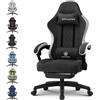 GTPLAYER Sedia da gaming, ergonomica, da scrivania, con superficie in tessuto, cuscino a molla, braccioli di collegamento e poggiapiedi, Negro
