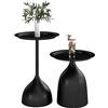 hitsuki Set di 2 Tavolini Laterali in Metallo Nero Piccolo Tavolino da Appoggio, Tavolino da Divano Rotondo per Soggiorno Balcone Patio, Poltrona Tavolo 40cm x 60+42cm (LarxAlt)