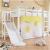 KecDuey Lettino per bambini 90 x 200 cm, in legno con scale e recinzioni, con tenda, scivolo e scaffale, letto a castello con protezione anticaduta e griglia, telaio in pino bianco, 30598901