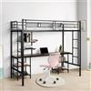 FetiNes Letto a Soppalco 90x200 cm con Scrivania e ripiano, Nero