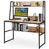 COSTWAY Scrivania con Libreria e Ripiano, Scrivania Salvaspazio per PC Portatile con 3 Scomparti e Ripiano Aperto, Ideale per Ufficio e Casa, 120 x 57 x 140 cm (Naturale)