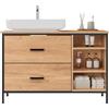EUGAD Mobiletto Bagno, Mobiletto Portaoggetti, Mobile Sottolavello da Bagno con 2 Cassetti e 3 Vani a Giorno, Struttura in Metallo, Rovere + Nero, 90x30x60 cm
