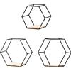 DRYEN Ripiani galleggianti geometrici a forma di esagono, set di 3 ripiani a nido d'ape, mensole galleggianti a parete con pavimento in legno