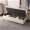 WIGSELBL Panca ottomana imbottita in finta pelle con contenitore, poggiapiedi da ingresso con coperchio incernierato, moderna ottomana con gambe in metallo (crema, 80 cm)