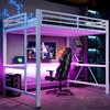 Cayipng Letto a soppalco 140x200 con striscia led,USB,letto a castello bambini con scrivania Salvaspazio,Struttura letto in metallo da gioco con sponda,Senza materasso,atto a camere da letto,ecc(Bianco)
