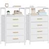 Hzuaneri set da 2 Comodino, Tavolino con 4 Cassetti in tessuto, Comodini con Ripiano Aperto per Camera da Lett, per Camera da Letto, Soggiorno, 30 x 40 x 70 cm, Bianco NS40813W