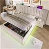 Wyibwy Letto imbottito 160 x 200 com,letto contenitore con App Control LED e funzione di ricarica USB-C,letto matrimoniale con rete a doghe,tessuto di lino,senza materasso e comodino，Beige