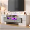 MURUL Elegante mobile TV Lowboard bianco lucido, 145 cm, illuminazione a LED, mobili da soggiorno. Elegante finitura in vetro, design moderno (bianco lucido e cemento)