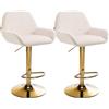 CLP Set di 2 Sgabelli da Bar Braga con Rivestimento in Velluto E Struttura in Oro I Regolabile in Altezza E Girevole A 360, Colore:Crema