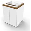 Liberoshopping Mobile Lavatoio in Legno 2 Ante con Vasca in Resina Bianco, Ripiano Interno, Apertura Push Pull, 71x65 cm, per Lavanderia e Spazi Piccoli (Bianco Lucido/Noce)