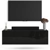 Planetmöbel Mobile TV West, porta TV lungo 100 cm, mobiletto TV sospeso o da appoggio, mobile TV per soggiorno, mobile porta TV 37,8 x 100 x 30 cm, nero